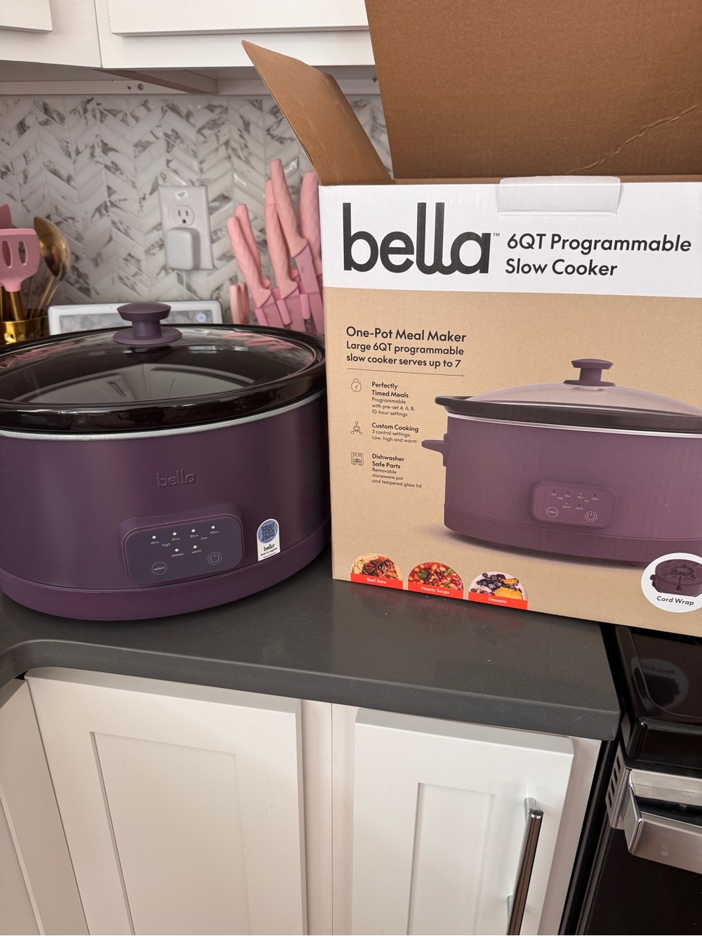 NEW Abella Purple Programmable 6QT Slow Cooker with Glass Lid